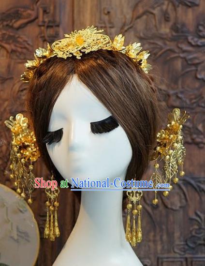 Chinese Handmade Classical Hairpins Hair Accessories Ancient Xiuhe Suit Headwear Phoenix Coronet for Women