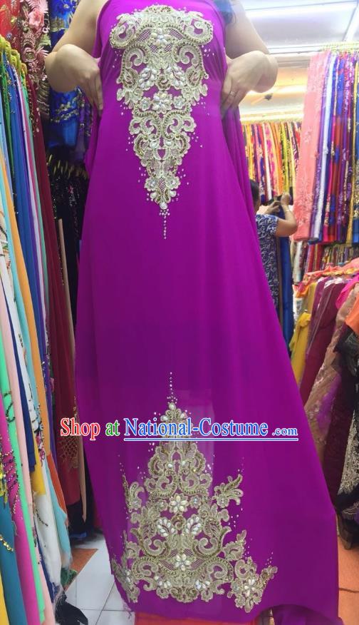 Asian Vietnam Costume Vietnamese Trational Dress Purple Embroidered Ao Dai Cheongsam Clothing for Women