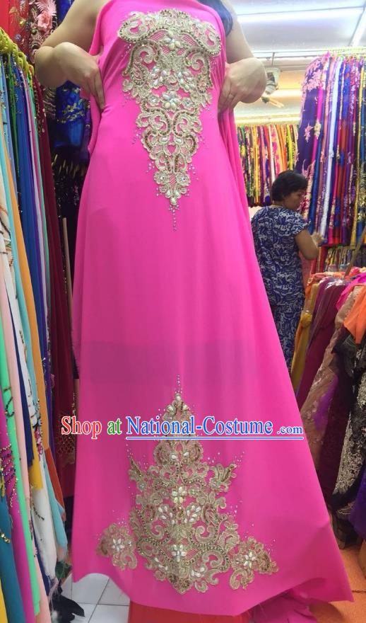 Asian Vietnam Costume Vietnamese Trational Dress Pink Embroidered Ao Dai Cheongsam Clothing for Women