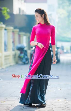 Asian Vietnam Palace Costume Vietnamese Trational Dress Rosy Ao Dai Cheongsam Clothing for Women