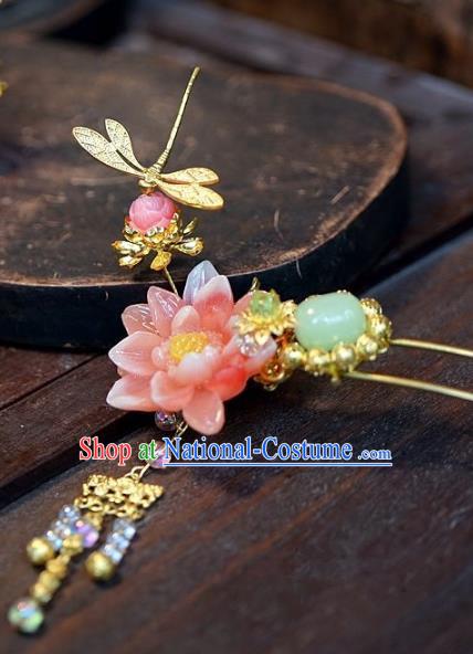 Chinese Handmade Classical Lotus Hairpins Hair Accessories Ancient Bride Xiuhe Suit Headwear Hair Clip for Women