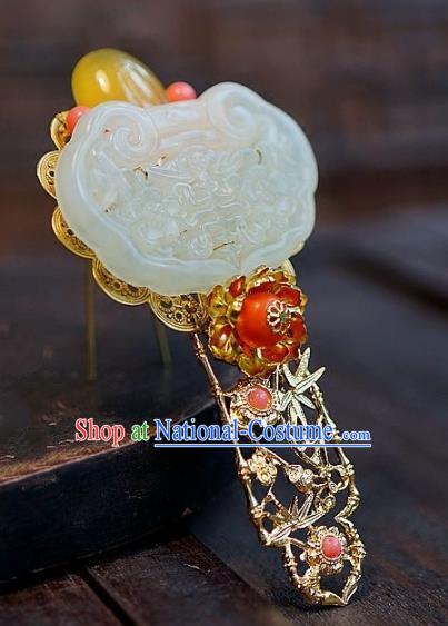 Chinese Handmade Classical Jade Hairpins Hair Accessories Ancient Bride Xiuhe Suit Headwear Hair Clip for Women