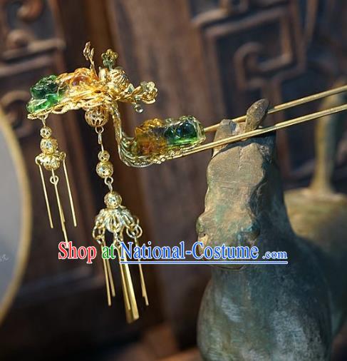 Chinese Handmade Classical Coloured Glaze Tassel Hairpins Hair Accessories Ancient Bride Headwear Hair Clip for Women