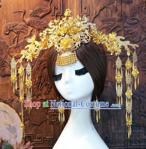 Chinese Handmade Classical Phoenix Coronet Tassel Hairpins Hair Accessories Ancient Bride Headwear for Women