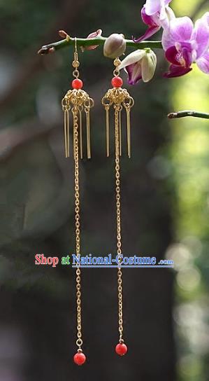 Asian Chinese Traditional Handmade Jewelry Accessories Bride Long Tassel Earrings for Women