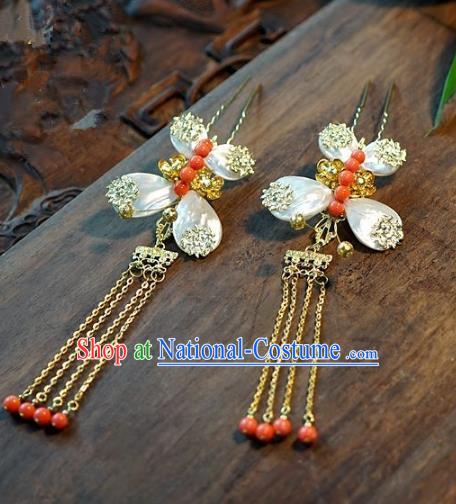 Chinese Handmade Classical Butterfly Tassel Hairpins Hair Stick Hair Accessories Ancient Bride Headwear for Women