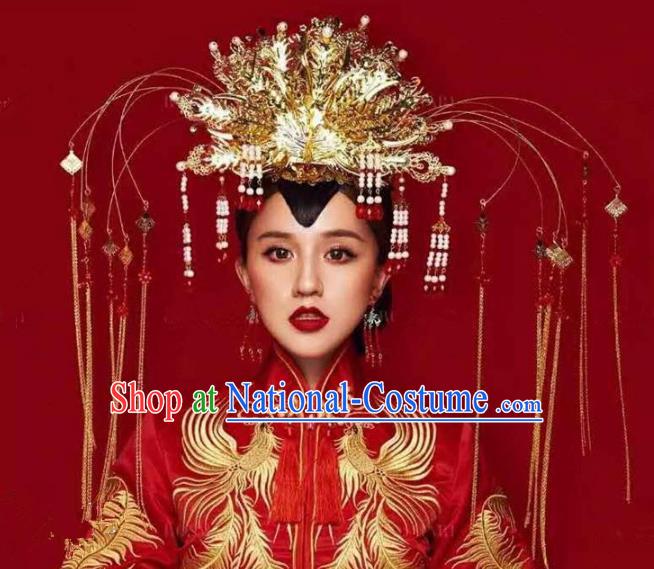 Chinese Handmade Classical Hairpins Tassel Phoenix Coronet Hair Accessories Ancient Bride Headwear for Women