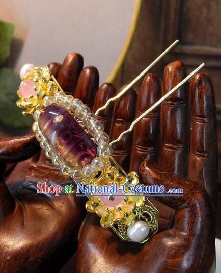 Chinese Handmade Classical Hairpins Amethyst Hair Stick Hair Accessories Ancient Bride Headwear for Women