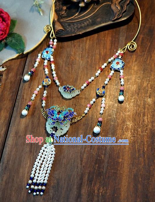 Asian Chinese Traditional Handmade Jewelry Accessories Cloisonne Necklet Bride Long Tassel Necklace for Women