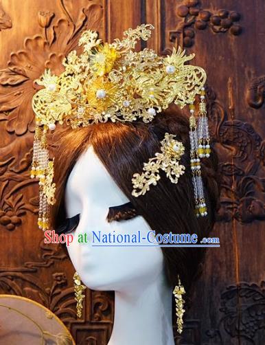 Chinese Handmade Classical Tassel Hairpins Hair Accessories Phoenix Coronet Ancient Bride Headwear for Women