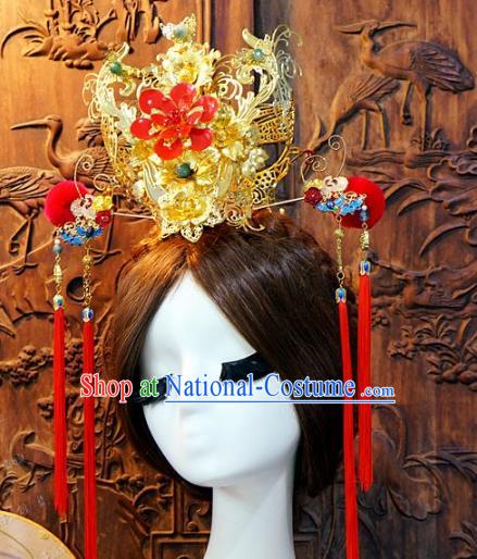 Chinese Handmade Classical Tassel Hairpins Hair Accessories Step Shake Ancient Bride Phoenix Coronet for Women