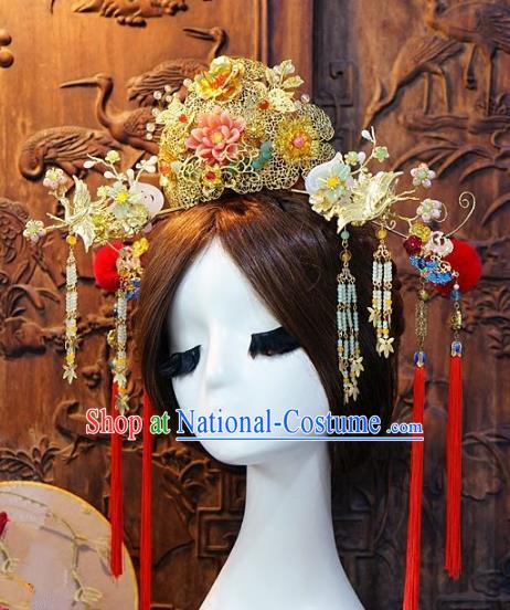 Chinese Handmade Classical Hairpins Tassel Hair Accessories Ancient Bride Phoenix Coronet for Women