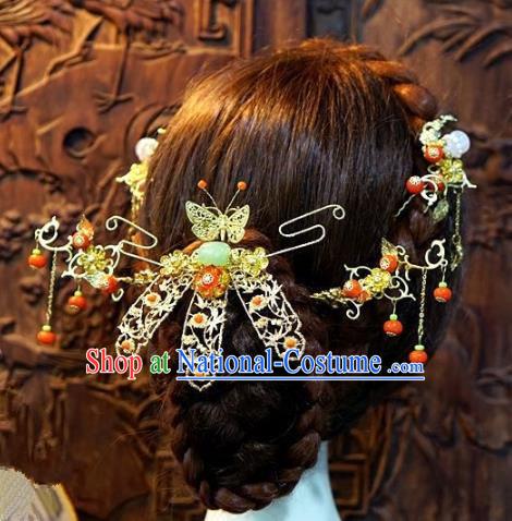 Chinese Handmade Classical Hairpins Tassel Hair Accessories Ancient Bride Xiuhe Suit Headwear for Women