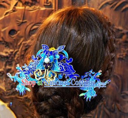 Chinese Handmade Classical Xiuhe Hair Accessories Blueing Hair Clip Ancient Bride Hairpins for Women