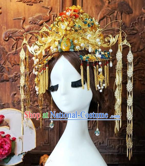 Chinese Handmade Classical Xiuhe Hair Accessories Luxurious Phoenix Coronet Ancient Hairpins for Women