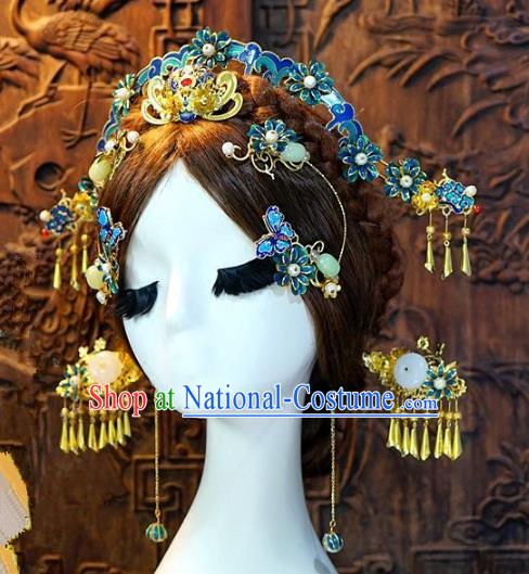 Chinese Handmade Classical Xiuhe Hair Accessories Luxurious Phoenix Coronet Ancient Cloisonne Hairpins for Women