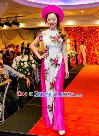 Asian Vietnam Costume Vietnamese Bride Trational Stage Performance Ao Dai Cheongsam Dress for Women