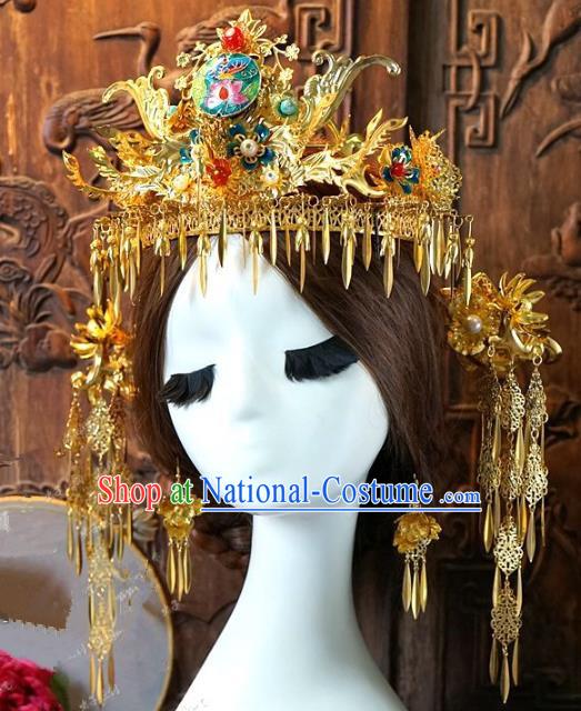 Chinese Handmade Classical Hairpins Tassel Phoenix Coronet Hair Accessories Ancient Bride Headwear for Women