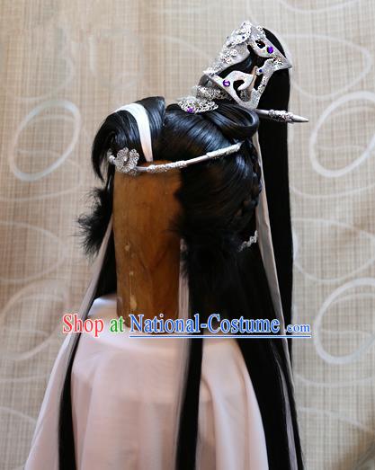 China Ancient Tang Dynasty Cosplay Swordsman Wig and Hair Accessories Wiggery