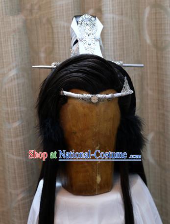 China Ancient Tang Dynasty Cosplay Swordsman Wig Sheath and Hair Accessories Hairdo Crown