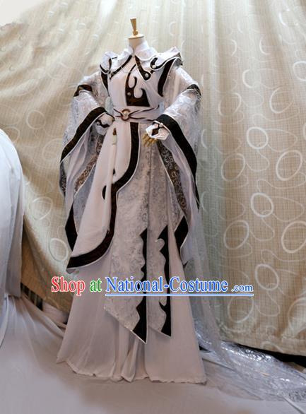 China Ancient Cosplay Swordswoman Clothing Traditional Tang Dynasty Princess White Dress for Women