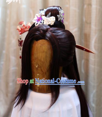 China Ancient Tang Dynasty Cosplay Swordswoman Wig Sheath and Hair Accessories Hairpins