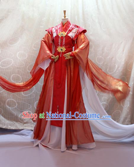 China Ancient Cosplay Queen Clothing Traditional Tang Dynasty Palace Lady Wedding Red Dress for Women