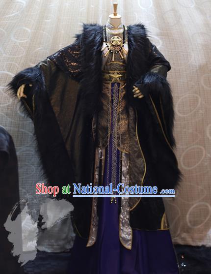 Ancient China Cosplay Imperial Emperor Purple Costumes Swordsman Knight Embroidered Clothing for Men