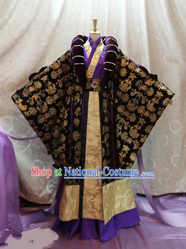 Ancient China Cosplay Tang Dynasty Imperial Emperor Purple Costumes Swordsman Knight Embroidered Clothing for Men