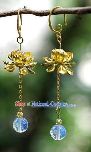 Asian Chinese Traditional Handmade Jewelry Accessories Eardrop Bride Lotus Earrings for Women