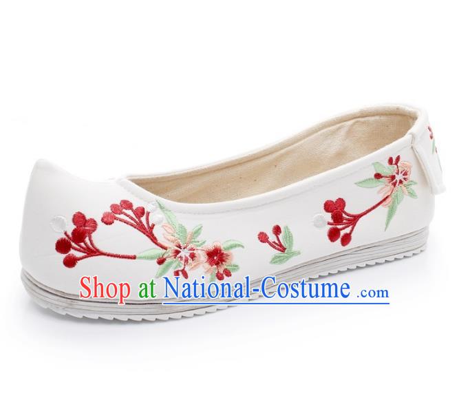 Asian Chinese Wedding Shoes Princess White Shoes, Traditional China Handmade Hanfu Embroidered Shoes