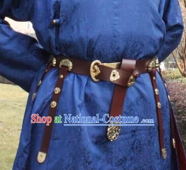 Ancient China Tang Dynasty Imperial Bodyguard Swordsman Leather Belts Waistband for Men