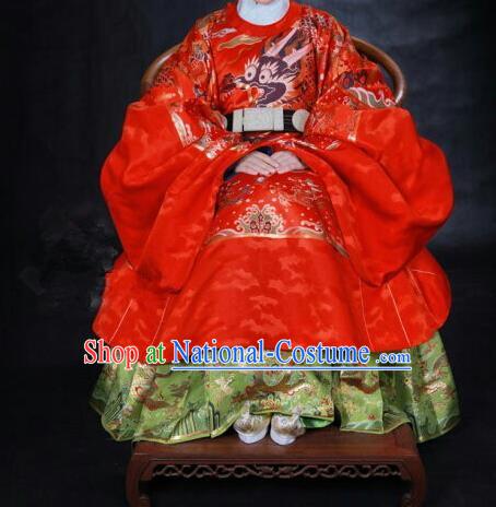 Ancient Chinese Ming Dynasty Imperial Empress Embroidered Wedding Red Costume for Women