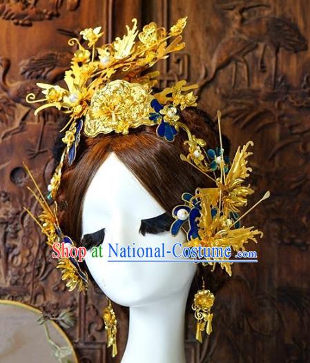 Chinese Handmade Classical Hair Accessories Ancient Golden Hair Stick Hairpins Complete Set for Women