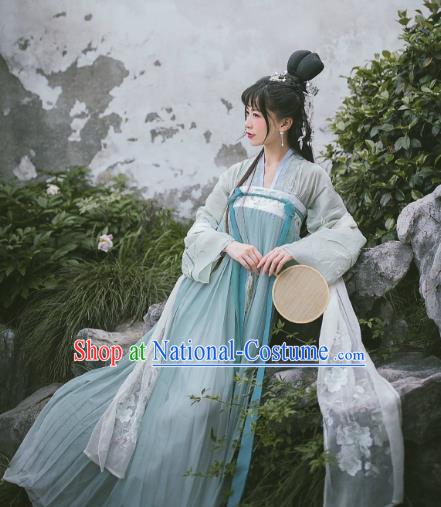 Ancient Traditional China Tang Dynasty Palace Princess Embroidered Costumes Slip Skirt Complete Set for Women