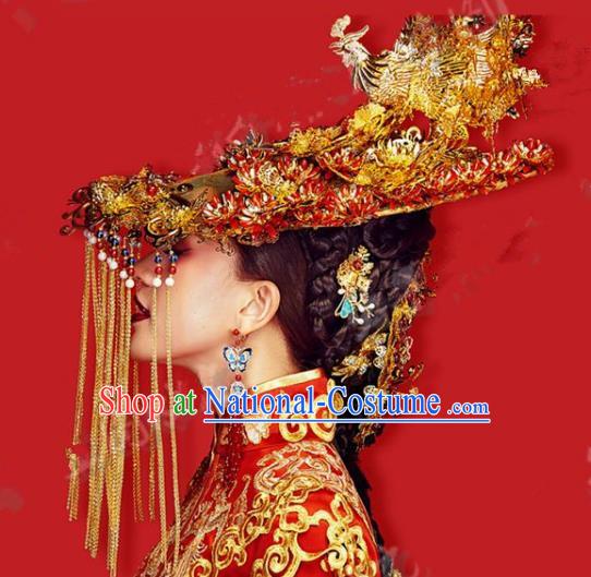 Chinese Handmade Classical Hair Accessories Ancient Exaggerated Phoenix Coronet Hairpins Headdress for Women