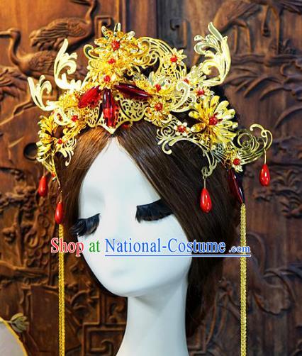 Chinese Handmade Classical Luxurious Tassel Phoenix Coronet Tassel Hair Accessories Ancient Bride Hairpins for Women