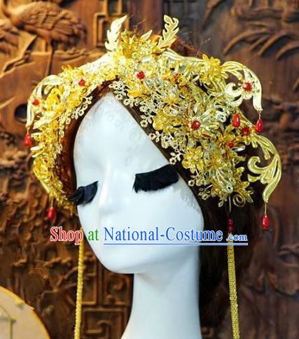 Chinese Handmade Classical Luxurious Phoenix Coronet Hairpins Tassel Hair Accessories Ancient Bride Headwear for Women