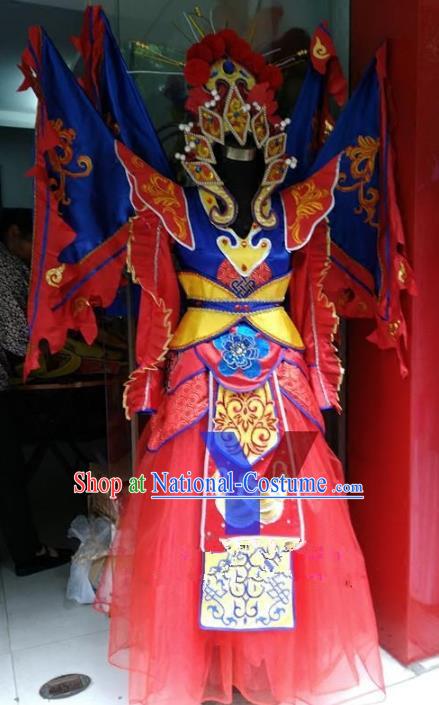 Traditional Chinese Beijing Opera Magic Warriors Costume, China Peking Opera Blues Clothing for Women