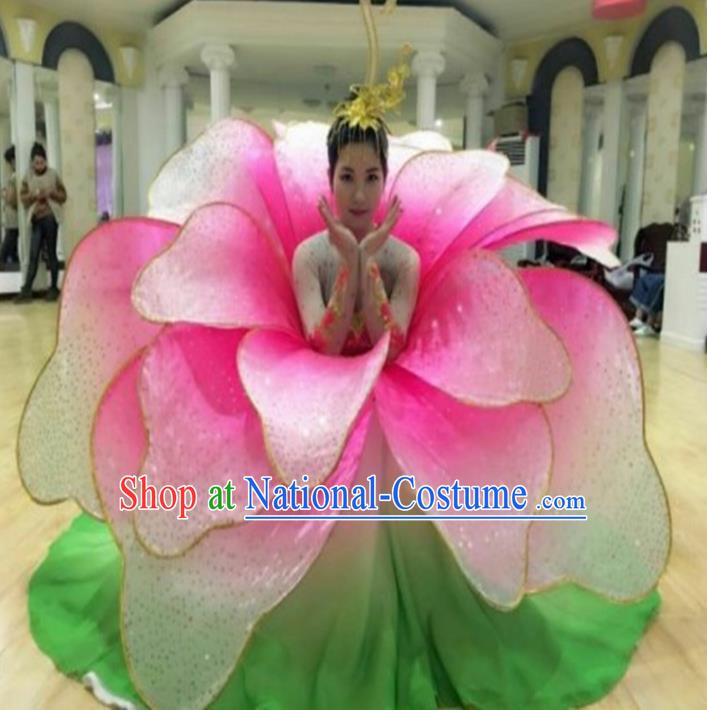 Professional Modern Dance Stage Performance Lotus Dance Dress Flowers Costume for Women