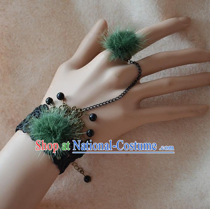 European Western Bride Vintage Renaissance Green Venonat Lace Bracelet with Ring for Women