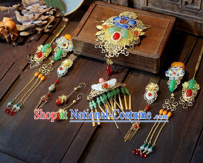 Chinese Handmade Classical Wedding Hairpins Ancient Hanfu Hair Accessories Complete Set for Women