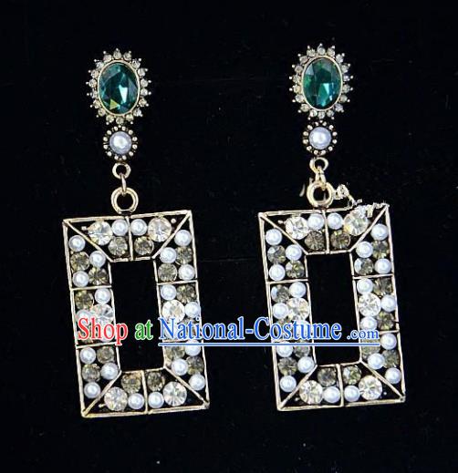 European Western Bride Vintage Jewelry Accessories Eardrop Renaissance Green Crystal Earrings for Women