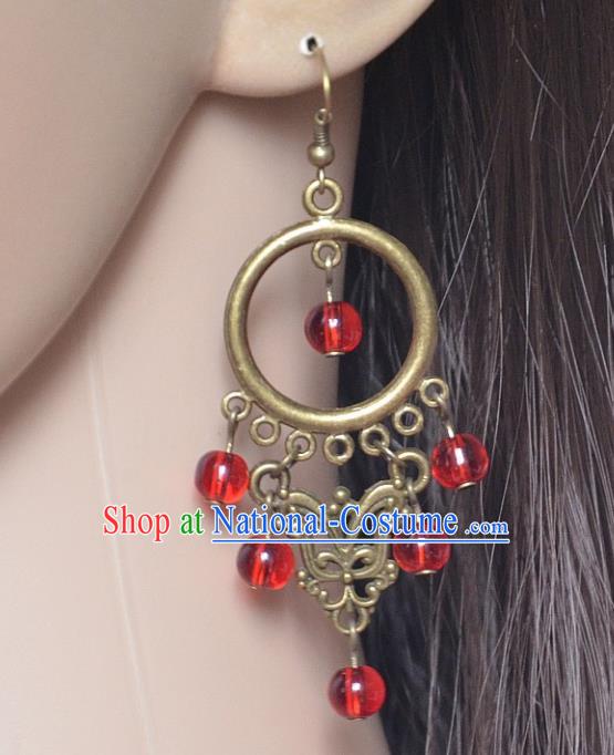 European Western Bride Vintage Jewelry Accessories Eardrop Renaissance Red Beads Gothic Earrings for Women