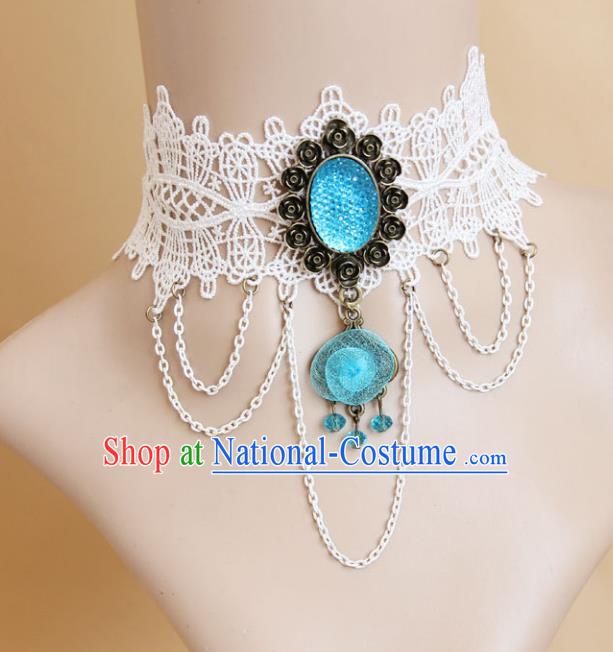 European Western Vintage Jewelry Accessories Renaissance Bride Blue Crystal Lace Gothic Necklace for Women