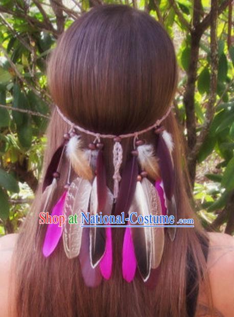 European Western Vintage Hair Accessories Renaissance Bride Bohemia Pink Feather Hair Clasp for Women