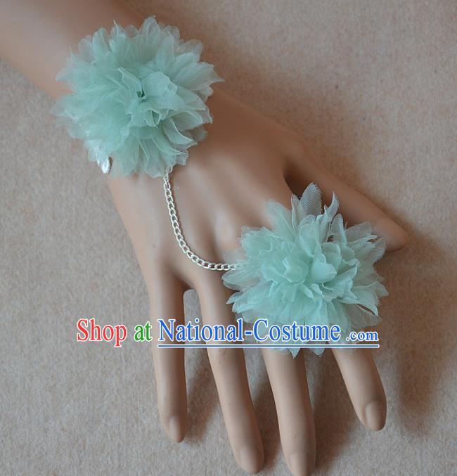 European Western Bride Wrist Accessories Vintage Renaissance Green Flowers Bracelet with Ring for Women