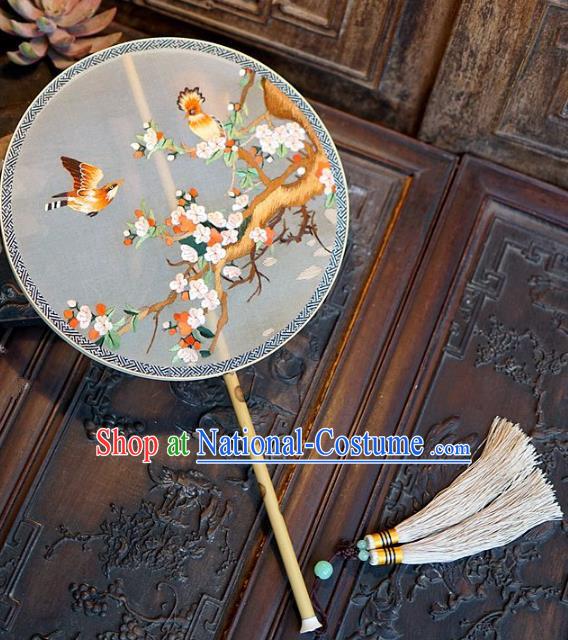 Chinese Handmade Classical Suzhou Embroidery Birds Fans Ancient Palace Round Fans for Women