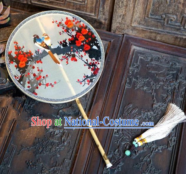 Chinese Handmade Classical Suzhou Embroidery Wintersweet Fans Ancient Palace Round Fans for Women