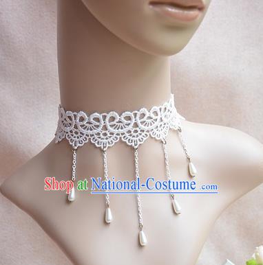 European Western Vintage Jewelry Accessories Renaissance White Lace Tassel Necklace for Women